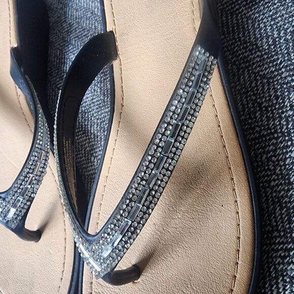 Rhinestone Sparkle Toe Thong Wedge Dressy Flip Flops Silver Black Size 10 - Picture 12 of 15